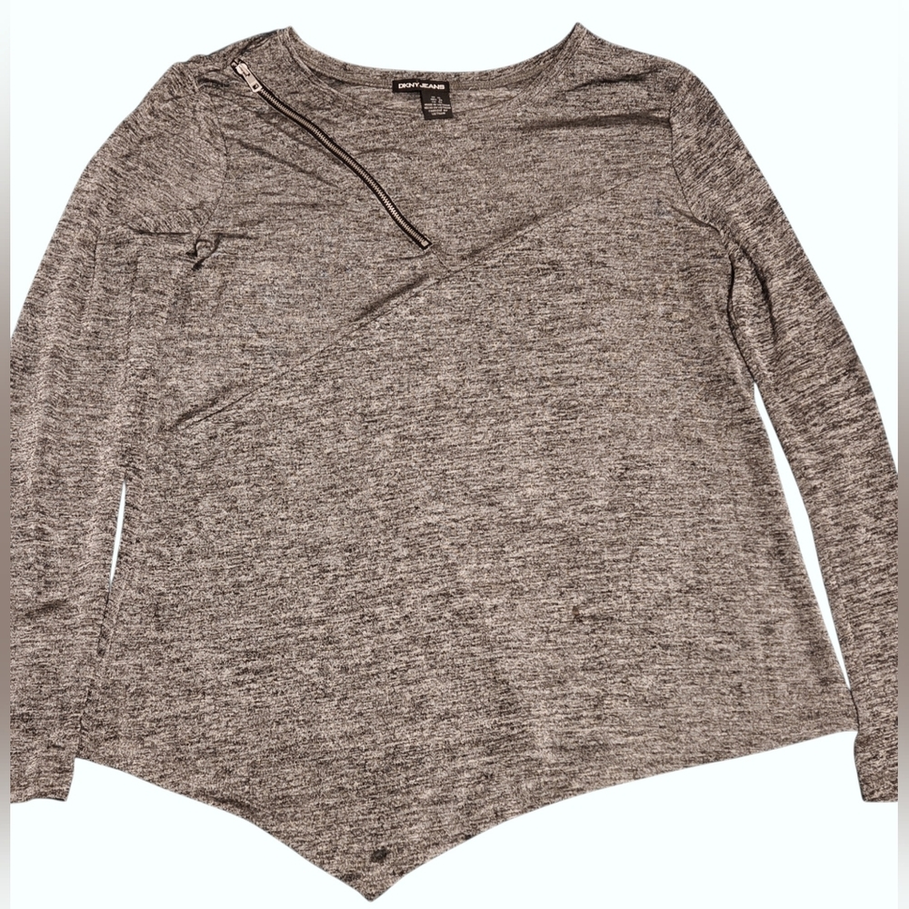 DKNY Jeans Women's XL Long Sleeve Tunic Top with Decorative Zipper